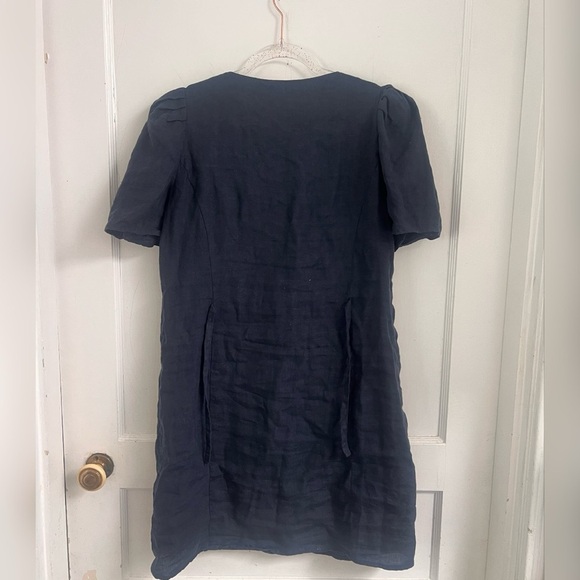 There Was One Dress Navy Linen Puffy Sleeve Button Down Dress Size M $258 - Picture 6 of 6